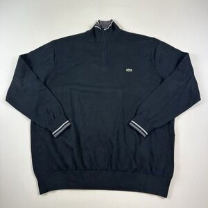 Lacoste 1/4 Sweaters Mens‎ 7 2XL Black Long Sleeve Cotton Preppy Mock neck